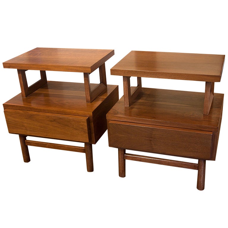 Pair Of Walnut Nightstands By Merton Gershun