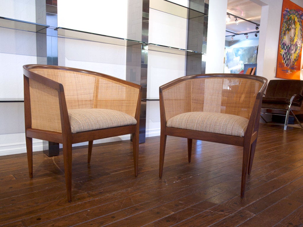 American Pair of Cane Arm Chairs by Kipp Stewart for Directional