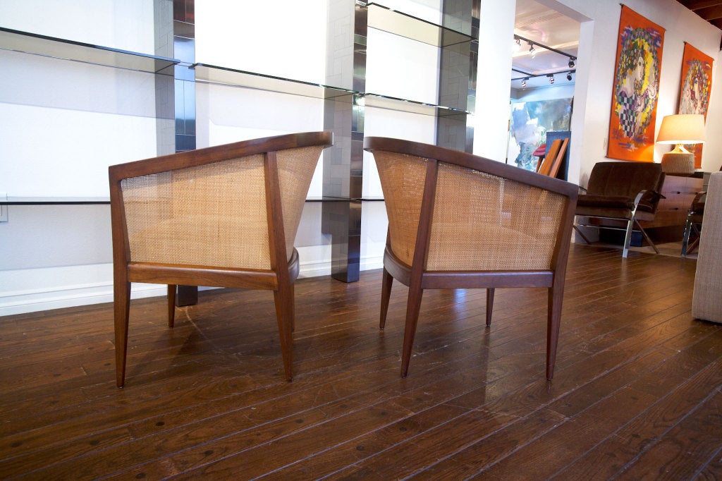 Mid-20th Century Pair of Cane Arm Chairs by Kipp Stewart for Directional