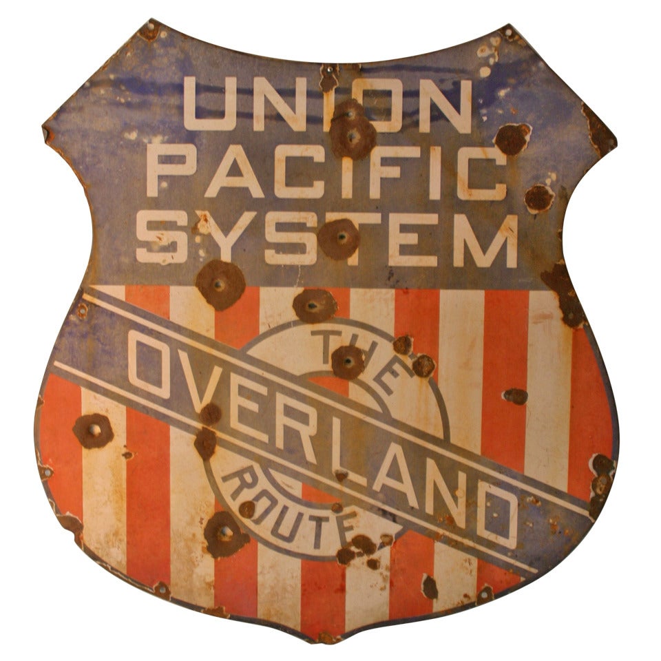 Original Union Pacific System " The Overland Route " porcelain sign