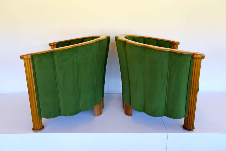 Fabric Pair of Art Deco Lounge Chairs by Rosello of Paris