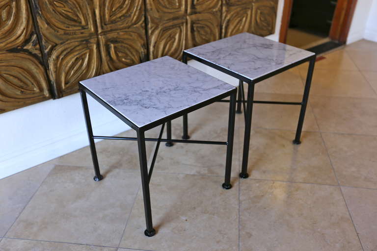 Pair Carrara Marble Side Tables.