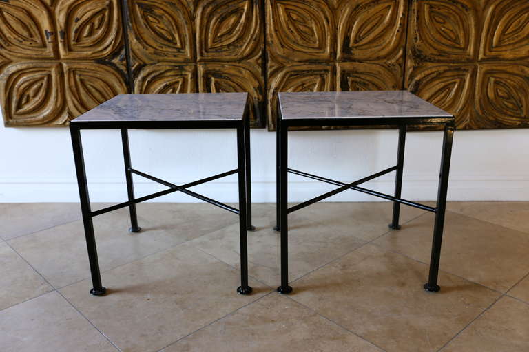 Mid-Century Modern Pair of Carrara Marble Side Tables
