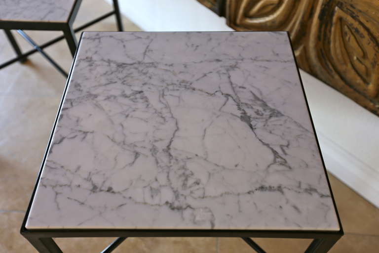 Mid-20th Century Pair of Carrara Marble Side Tables
