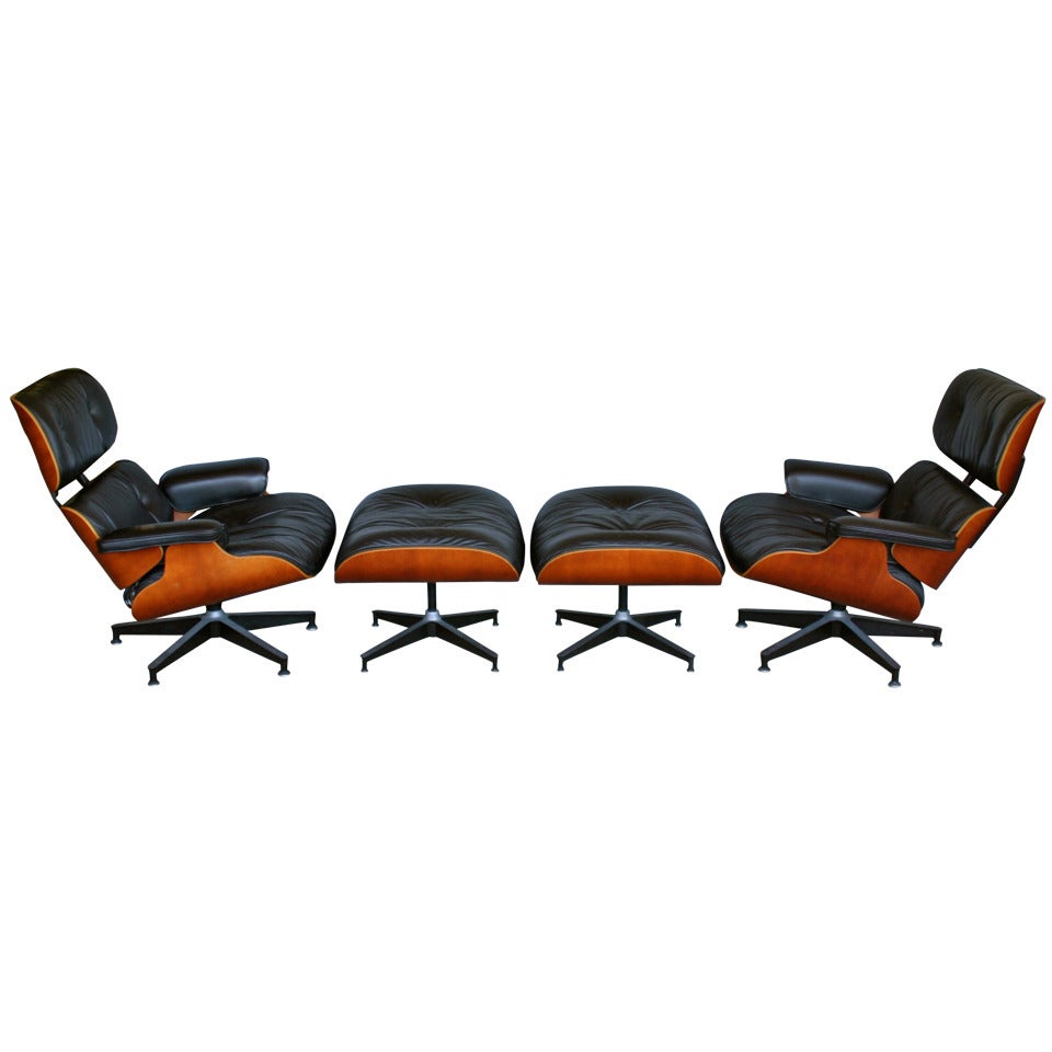 Pair Of Eames Lounge Chairs W/ Ottomans For Herman Miller