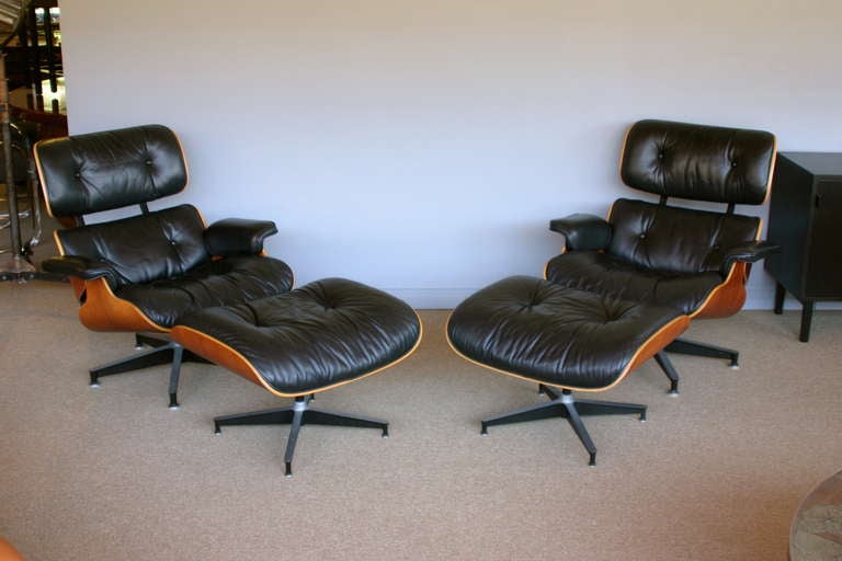 Pair Of Eames Lounge Chairs W/ Ottomans For Herman Miller 2