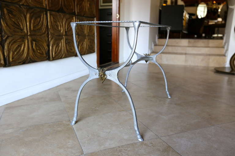 Sculptural Satyr Console Table.  Sculptural Aluminum With Brass Detail.