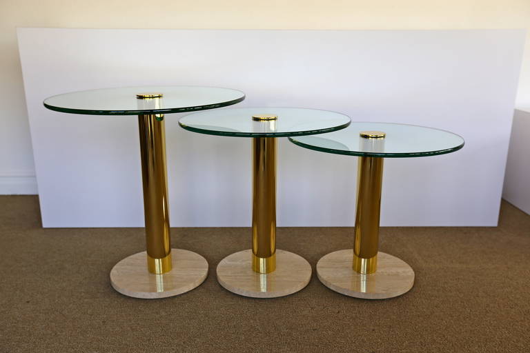 Travertine Brass and Glass Nesting Tables