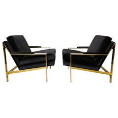 Pair of Mirror Polished Brass Lounge Chairs by Cy Mann