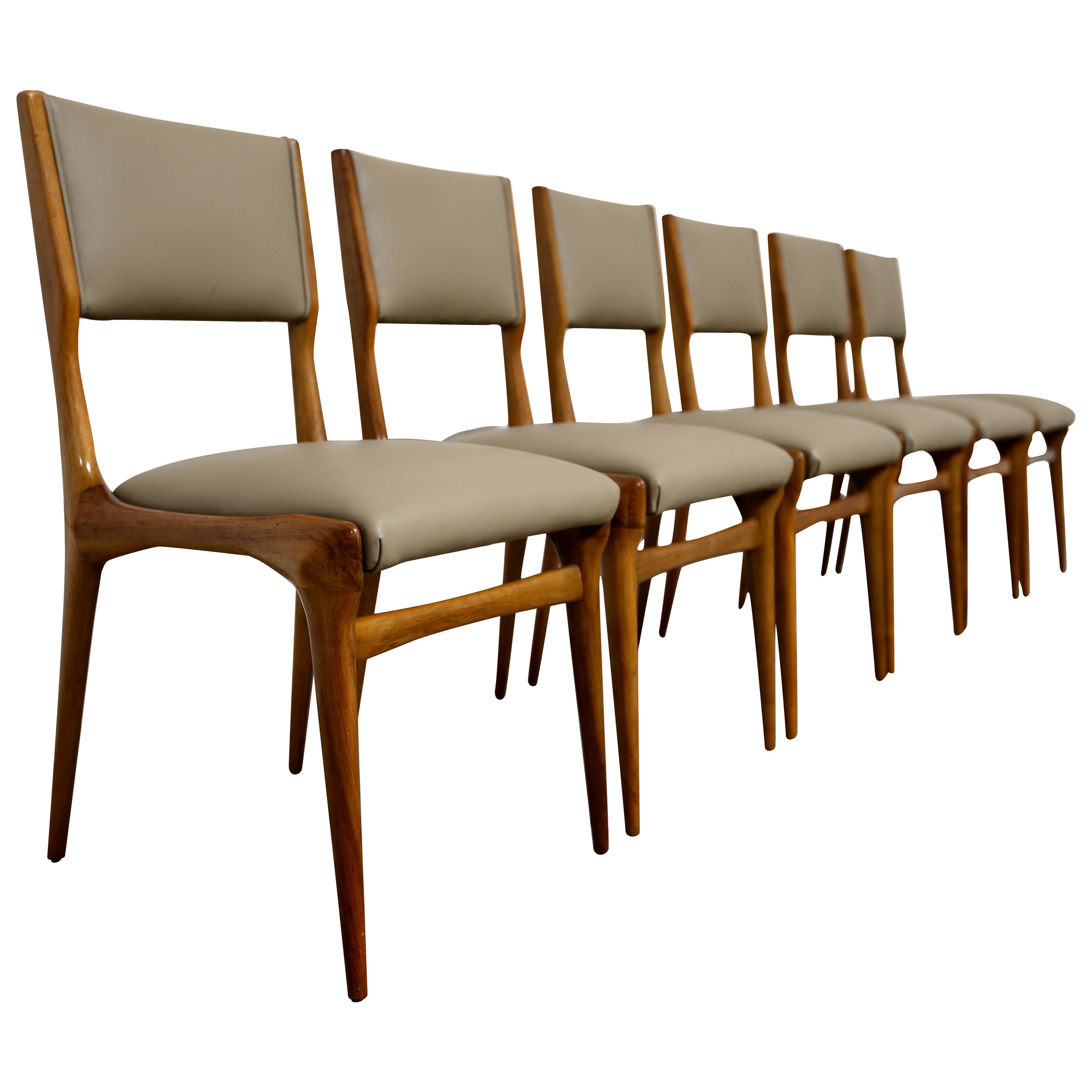 Set of Six Sculptural Italian Dining Chairs by Carlo de Carli