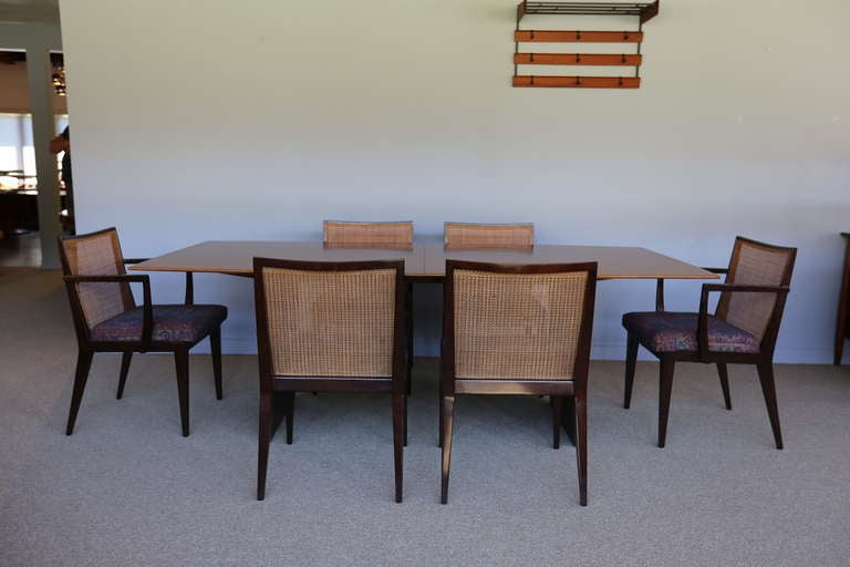 Dining set / table & six chairs by Edward Wormley for Dunbar.  This set comes with two dining table leaves.