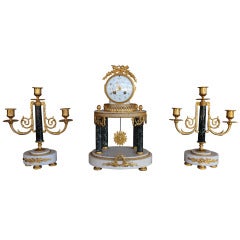 French Bronze 
Marble Clock Garniture Set