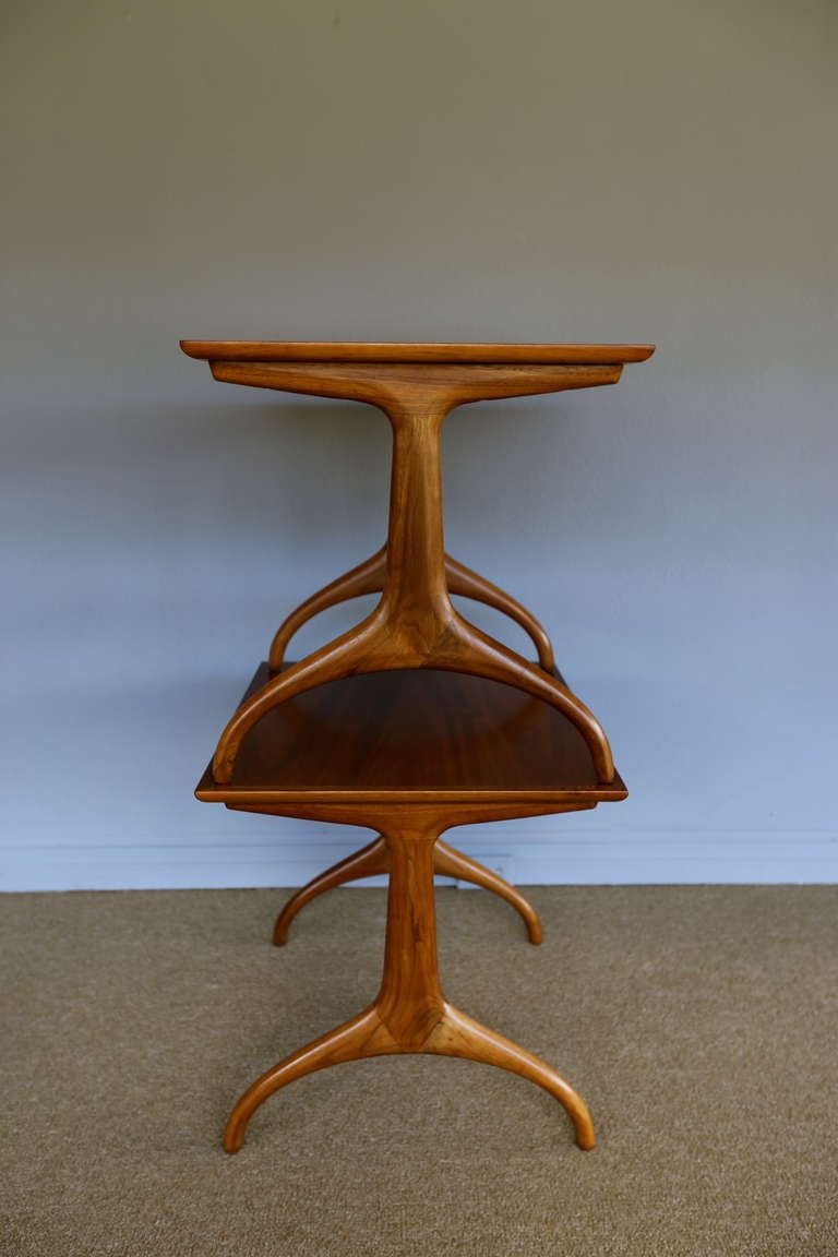 Walnut Sculptural Side Tables By Henredon