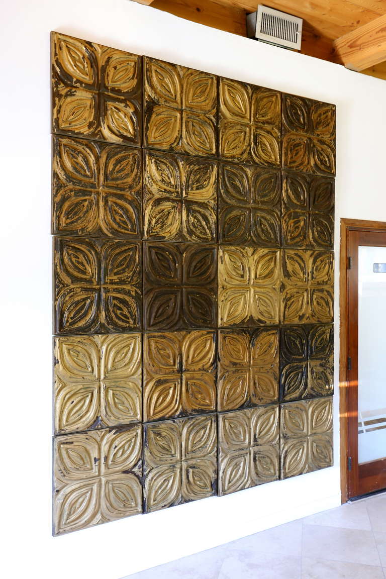 Large carved redwood wall sculptures or panels by Evelyn Ackerman for Panelcarve. This is a grouping of 20 pieces and can be configured to best serve your needs.