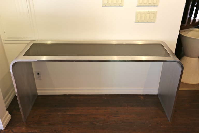 Mid-Century Modern Brushed stainless steel console table by Leon Rosen