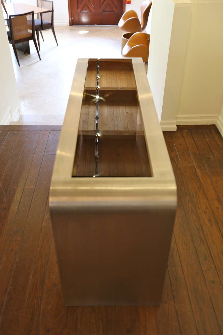 Late 20th Century Brushed stainless steel console table by Leon Rosen