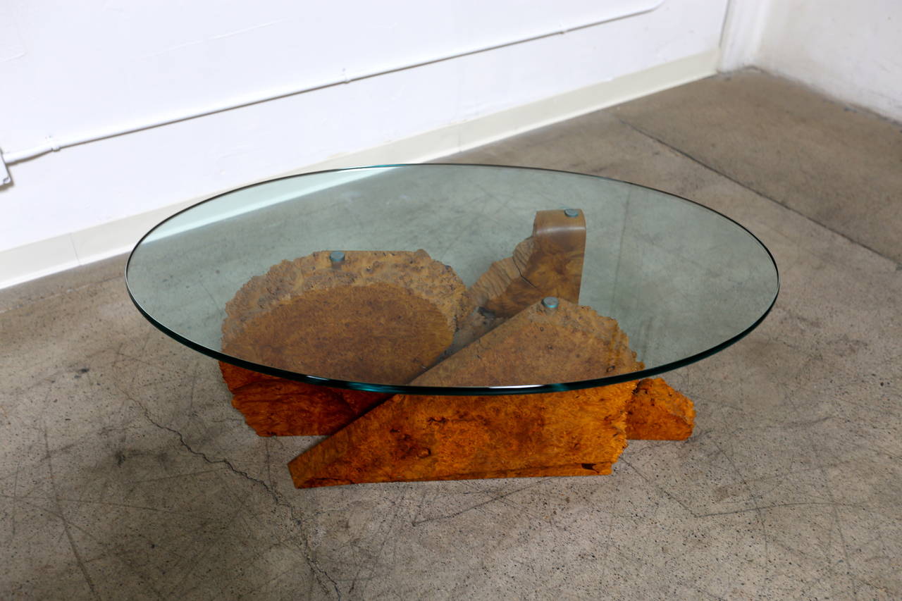 Studio Crafted Burl Wood Coffee Table In Good Condition In Denton, TX
