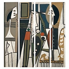 Vintage four panel wall hanging after Picasso circa 1945