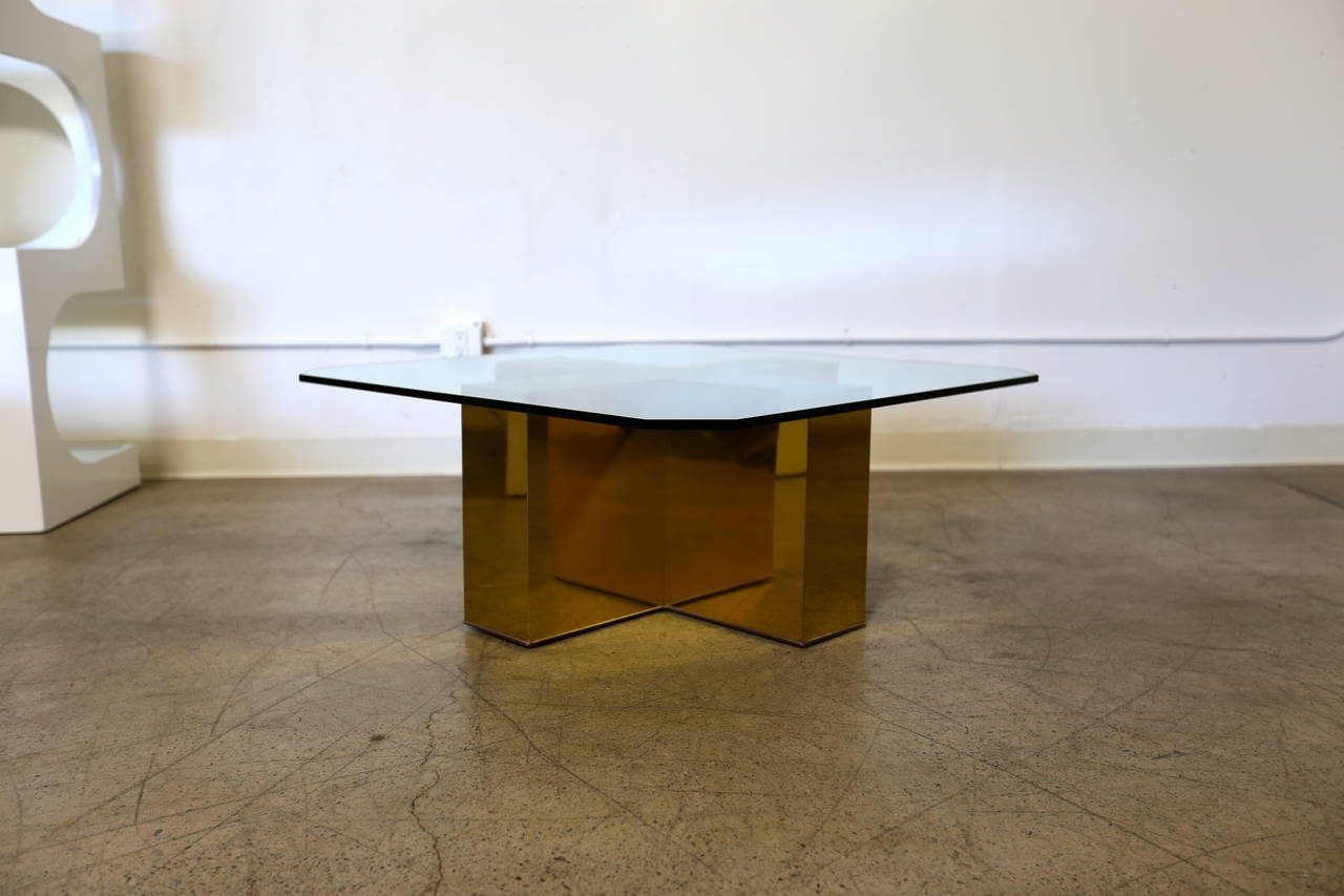 Polished brass coffee table by Milo Baughman for Thayer Coggin.