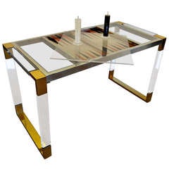 Lucite And Brass Game Table By Charles Hollis Jones