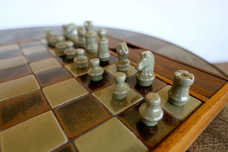 Mid-20th Century Danish Rosewood & Ceramic Chess Set