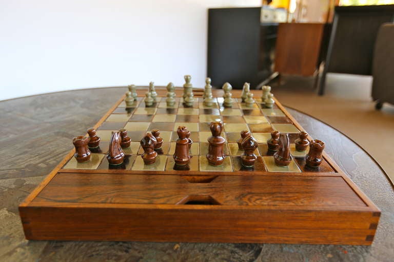Danish Rosewood & Ceramic Chess Set 1
