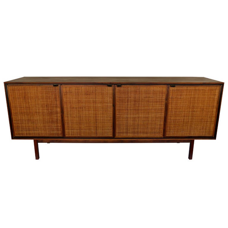 Walnut and Cane Front Credenza by Florence Knoll at 1stDibs