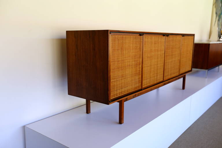 Mid-Century Modern Walnut and Cane Front Credenza by Florence Knoll