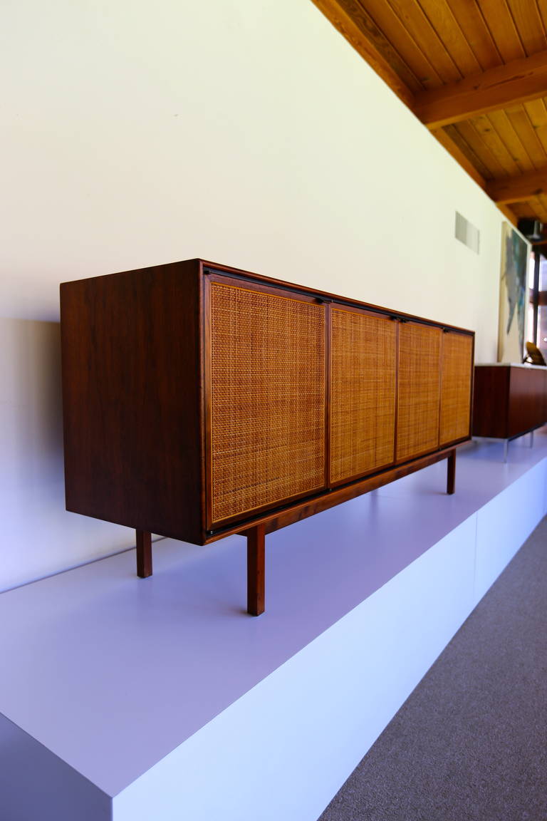 Mid-20th Century Walnut and Cane Front Credenza by Florence Knoll
