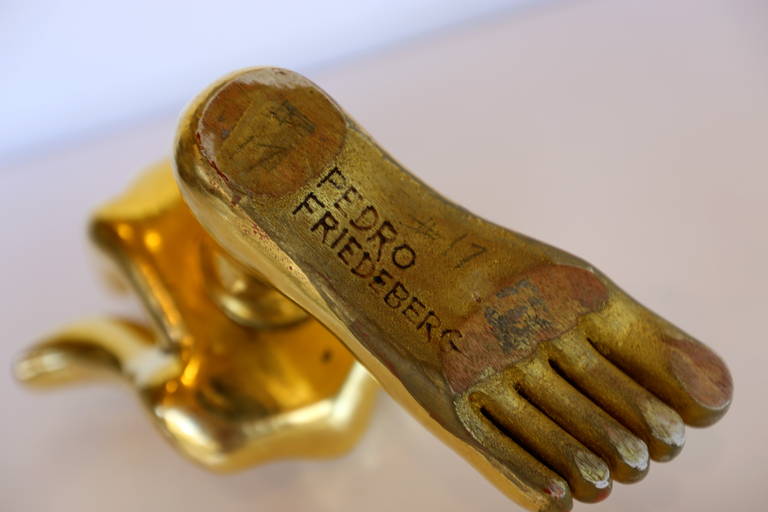 Pedro Friedeberg Gilt Hand Foot Sculpture In Excellent Condition In Costa Mesa, CA