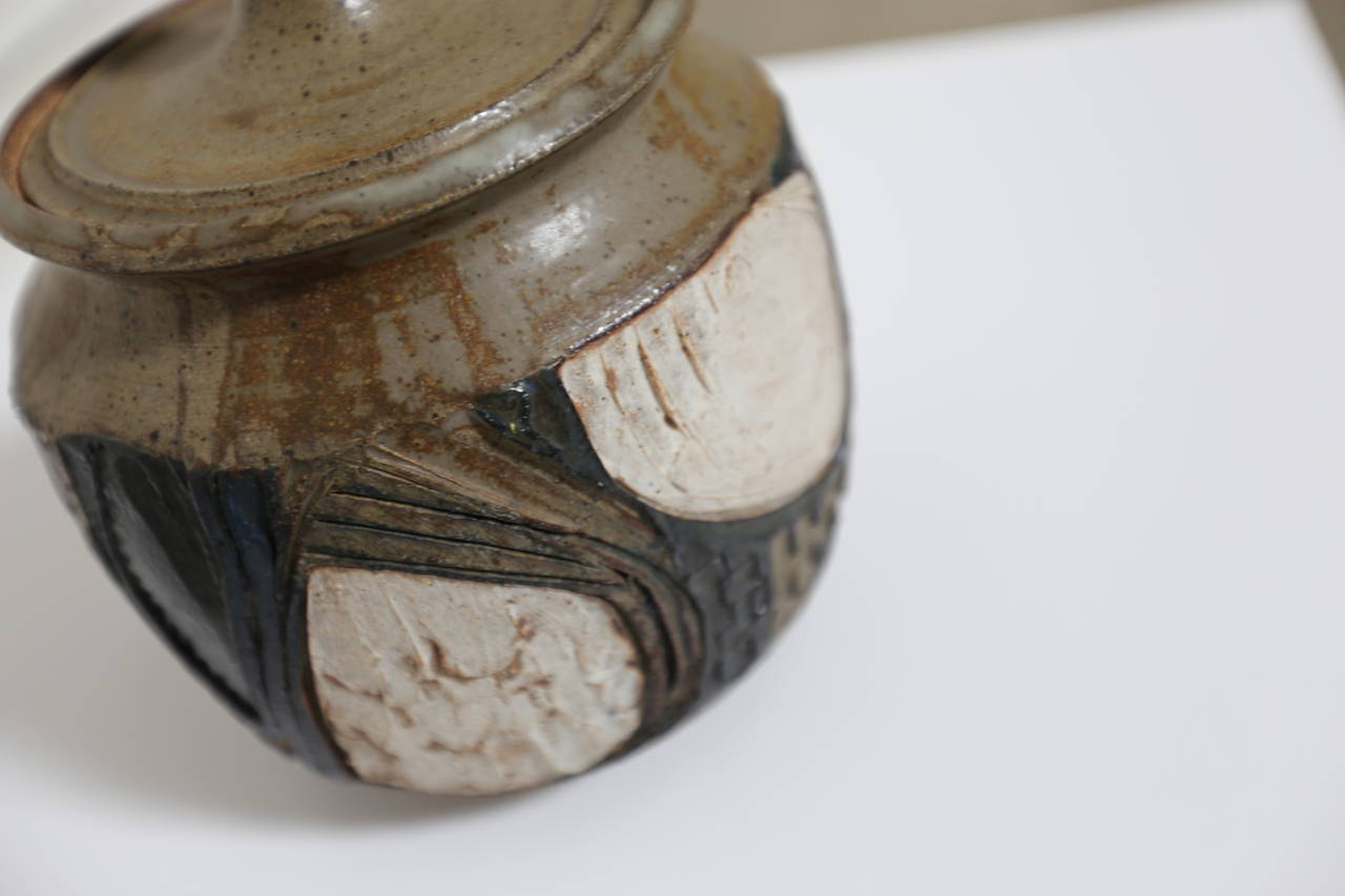 Mid-Century Modern Lidded Stoneware Vessel by Joel Edwards