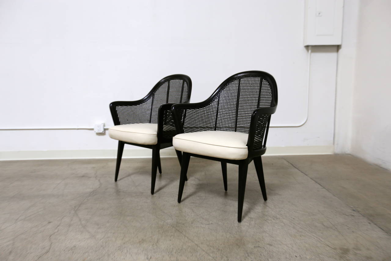 Mid-Century Modern Pair of Caned Back Armchairs by Harvey Probber
