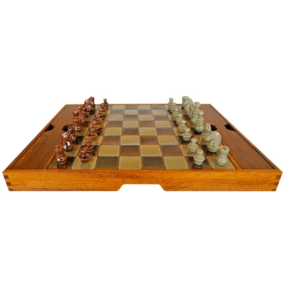 Danish Rosewood & Ceramic Chess Set