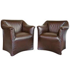 Pair Of Leather Tentazione Lounge / Armchairs By Mario Bellini For Cassina