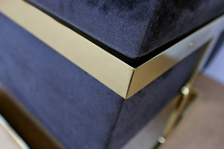 Pair of Brass and Black Velvet "Cube" Chairs by Milo Baughman at 1stDibs