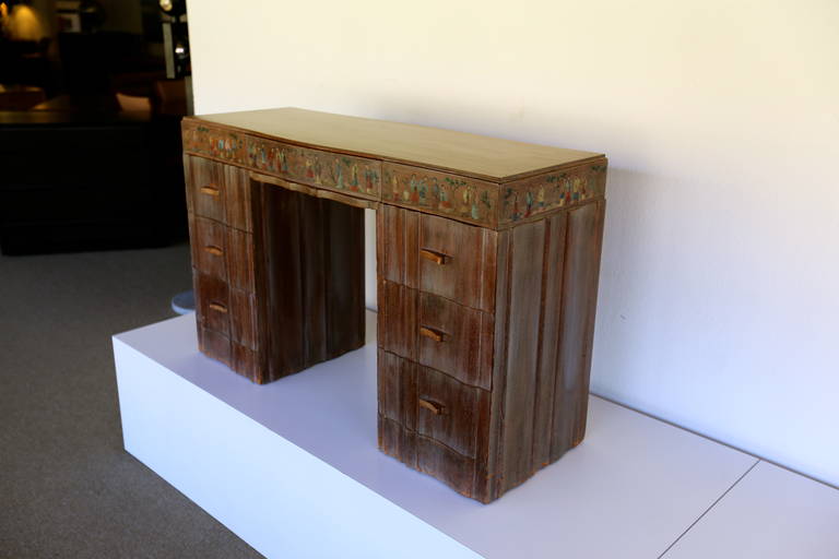 Polychrome Painted Knee Hole Desk by James Mont 4