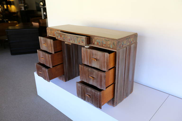 Polychrome Painted Knee Hole Desk by James Mont 3