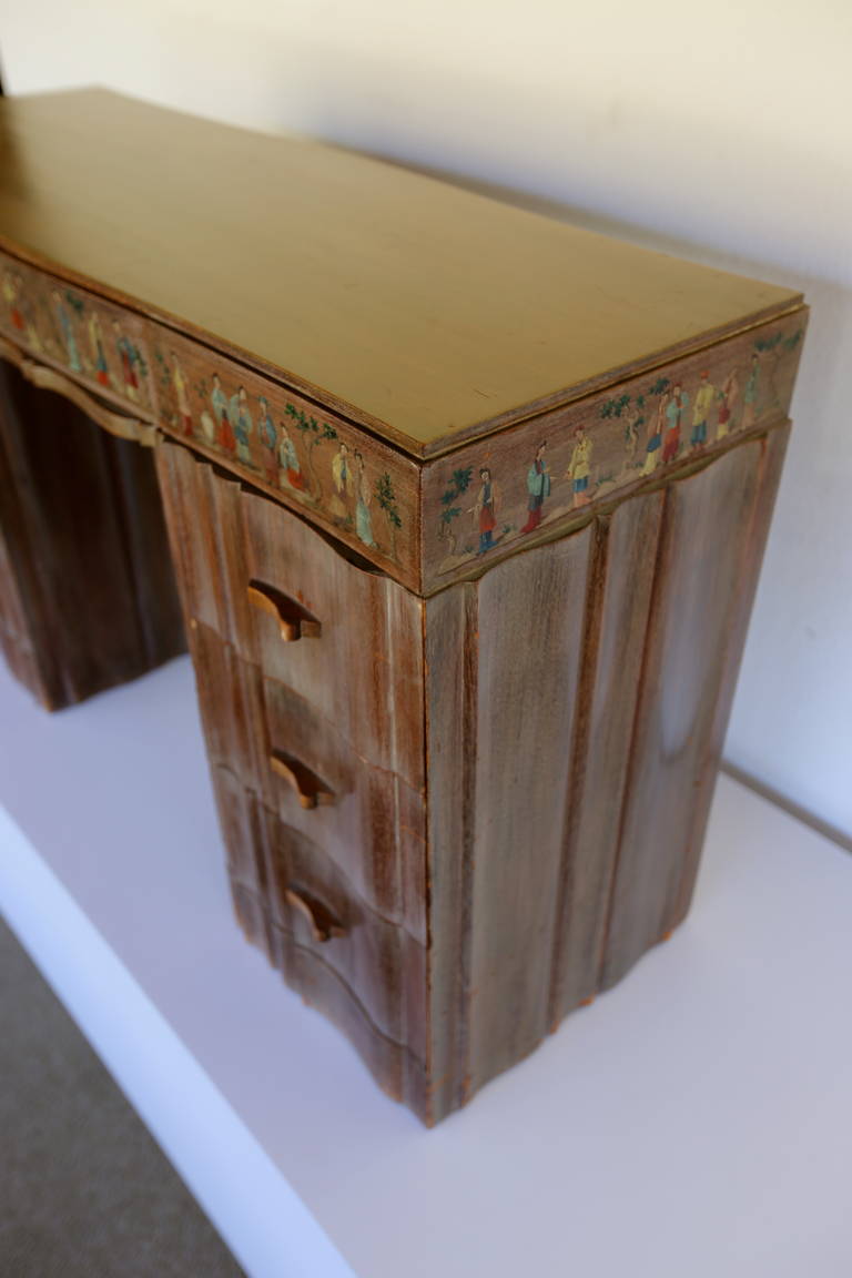 American Polychrome Painted Knee Hole Desk by James Mont