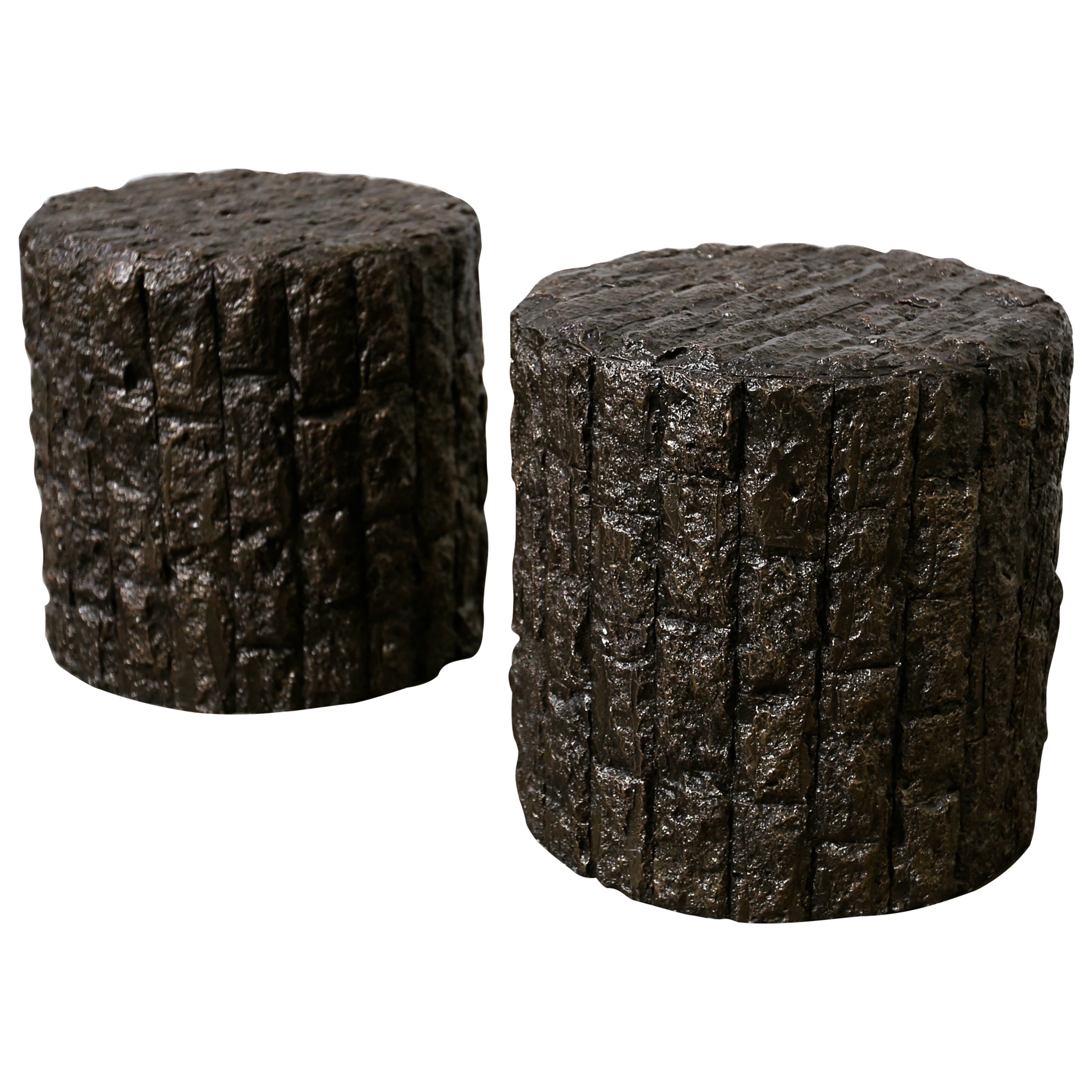 Pair of Brutalist Drum Side Tables