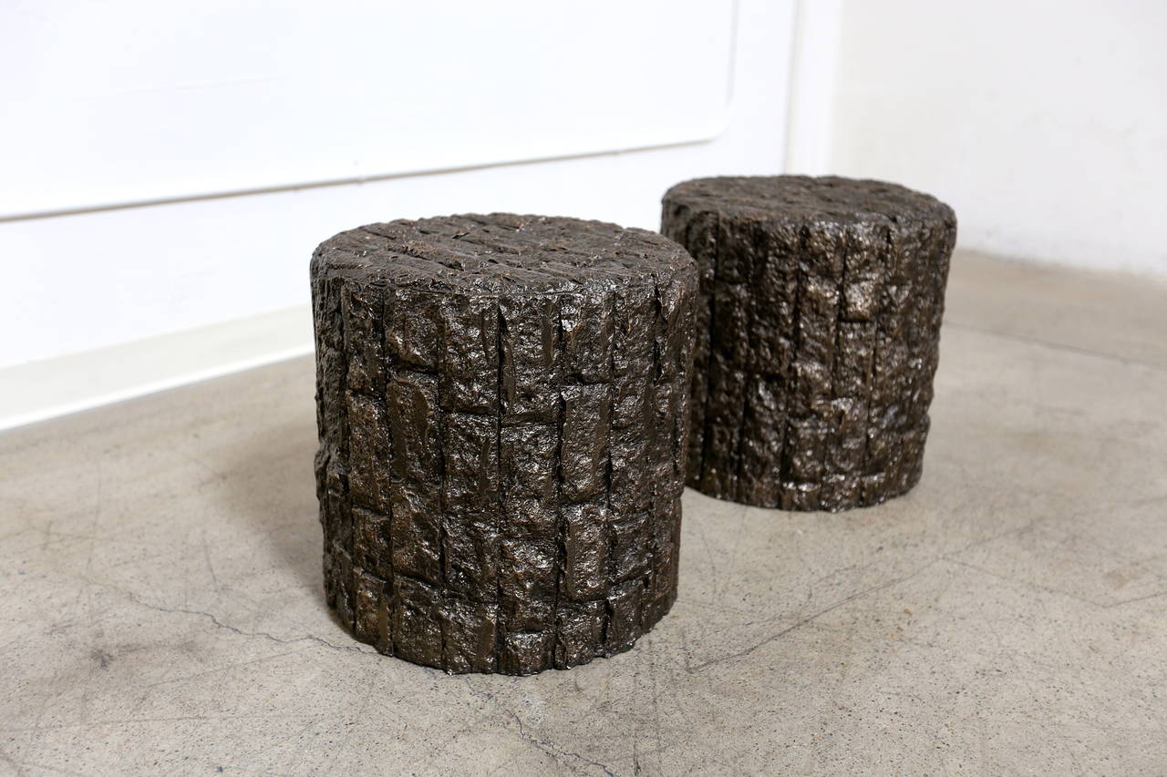 Pair of Brutalist Sculptural Drum Side Tables.