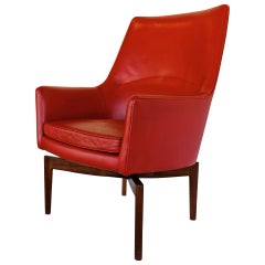 High Back Leather Swivel Lounge Chair by Jens Risom