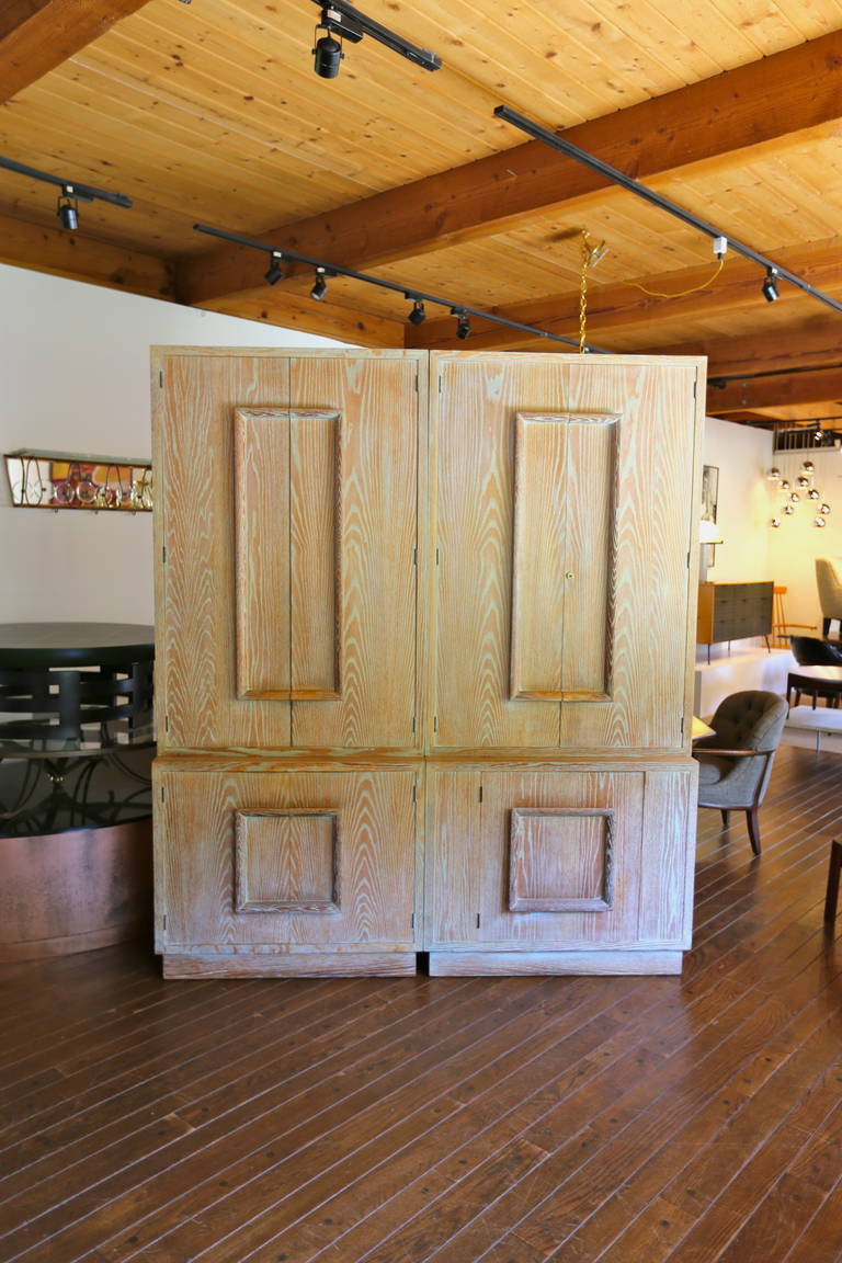 Pair of Signed James Mont Cerused Oak Cabinets