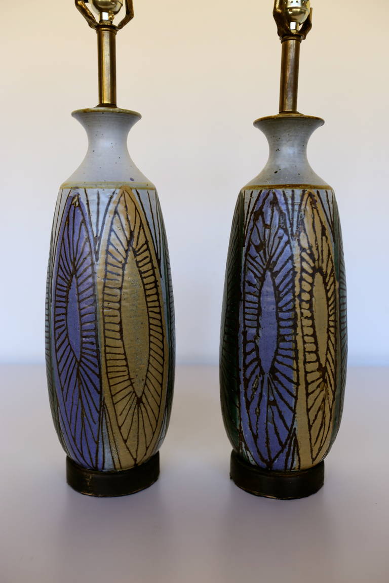 Mid-Century Modern Pair of Ceramic Lamps by Raul Coronel