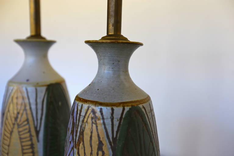 Pair of Ceramic Lamps by Raul Coronel In Excellent Condition In Denton, TX