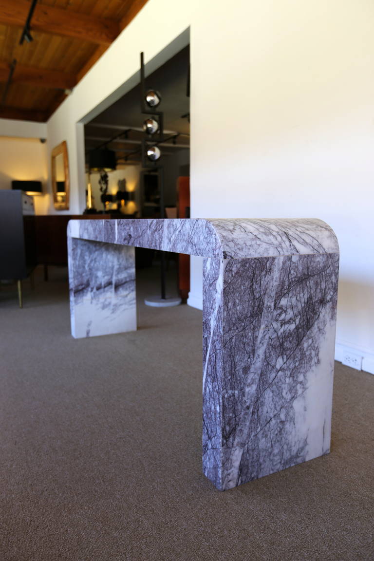 Custom Marble Waterfall Console Table In Excellent Condition In Costa Mesa, CA