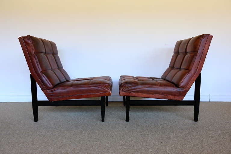 Pair of Leather Lounge Chairs by Camacho Roldan & Artecto Colombia