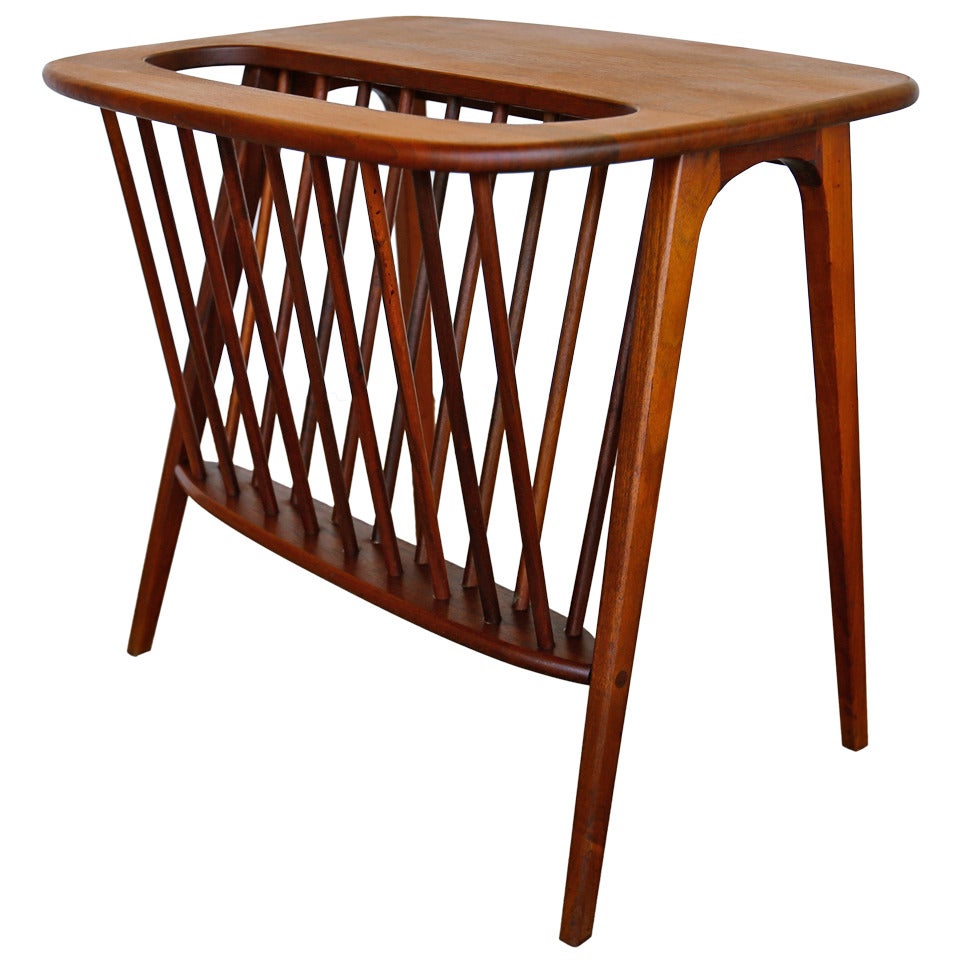 Walnut Side Table W/ Magazine Rack By Arthur Umanoff