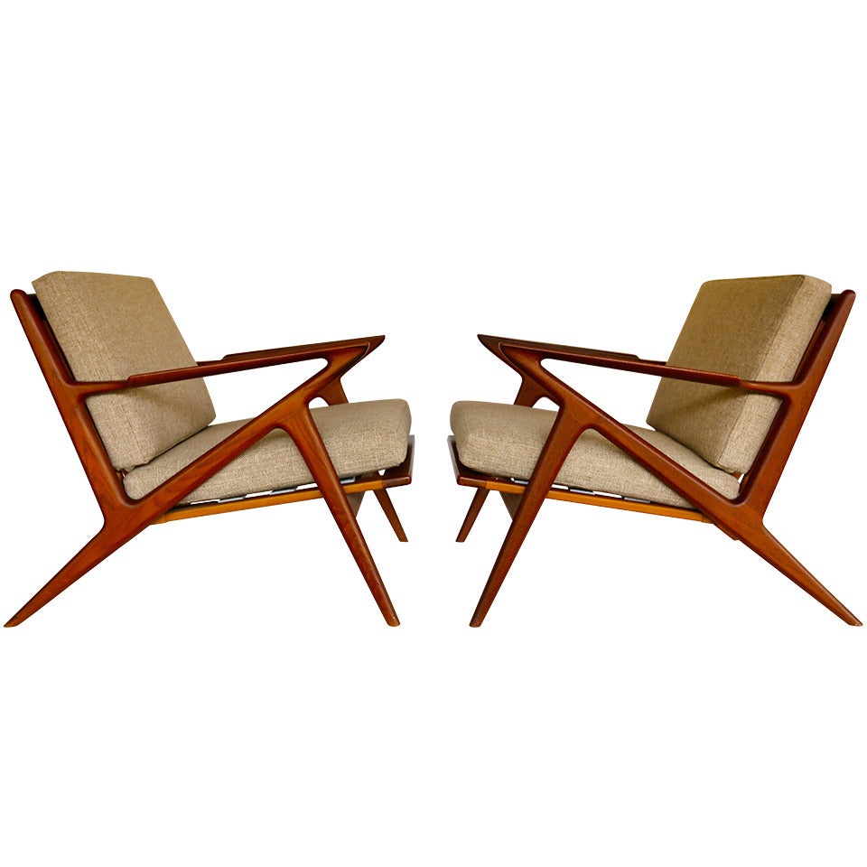 Pair of Teak "Z" Lounge Chairs by Poul Jensen for Selig of Denmark