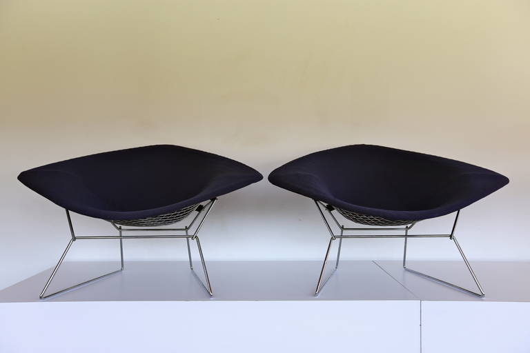 Chrome Pair of Early Bertoia Diamond Lounge Chairs for Knoll