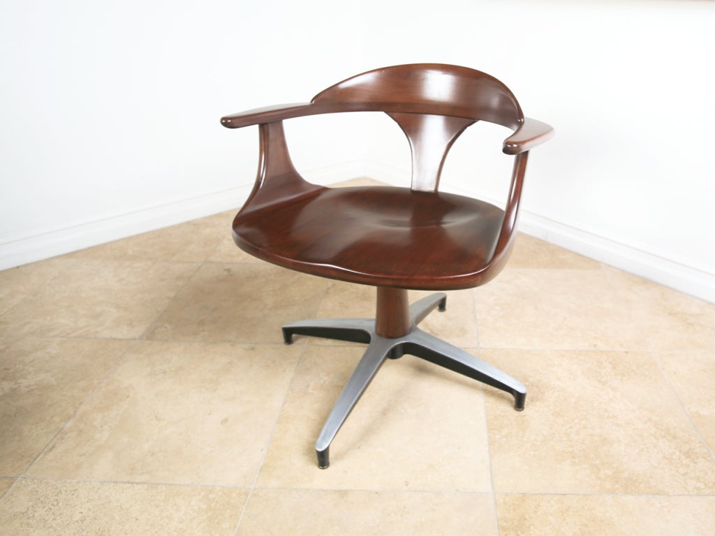 Mid-20th Century Mid Century Solid Wood Dining Table and Swivel Chairs